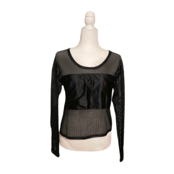 BOSS GIRL Black Mesh Crop Top - Size L - Picture 4 of 9